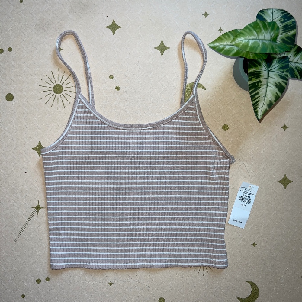 American Eagle Ribbed Cropped Cami in Pink/Blush Stripes - Medium NWT